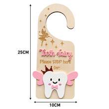 Wooden Tooth Fairy Door Handle Sign 10*25cm Children's Tooth Loss Commemorative Door Plaque Cute Tooth Wings Crown Star Decoration Baby Milk Tooth Loss Commemorative Children's Room Door Decor Tooth Fairy Gift - Multicolor - View 2
