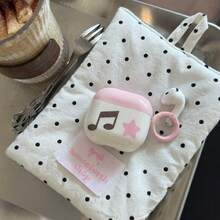 Ins Style Pink & White Color Block Music Note & Star Print Compatible With Airpods Earphone Protective Case, Sweet & Cool Girl Style, Anti-Fall & Anti-Scratch, Easy To Install & Remove, Compatible With Apple Pro 2/ Pro/ 4/ 3/ 2, Perfect As Birthday, Christmas, New Year Holiday Gift For Family - Patchwork Music Note Star + Round Buckle - View 5