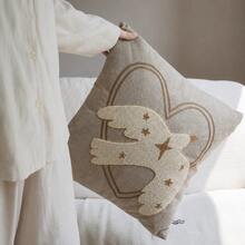 1件白色鴿子簇繡刺繡枕套，星星與愛心裝飾抱枕套，波希米亞和平鳥居家裝飾，適用於沙發、床、客廳、臥室，溫馨入厝禮物，不含枕芯，18x18英吋 - 淺灰色 - 查看 2