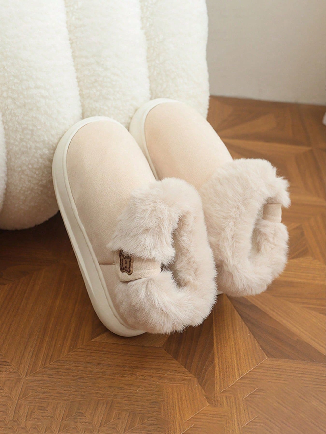 Women's Fleece Lined Winter Slippers With Ankle Coverage, Thick EVA Sole, Indoor/Outdoor Warm House Shoes - Beige - View 1