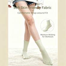 1 Pair Mid-Calf Five Toe Yoga Socks, Non Slip Silicone Grips Breathable Cotton Split Toe Pilates Socks For Girl Fitness Workout - Multicolor - View 4