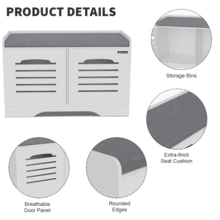 Shoe Bench Shoes Storage Cabinet With Slatted Doors And Padded Cushion For Hallway & Foyer - Grey (2-door) - View 8