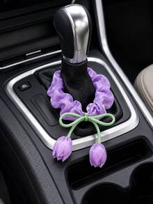 1pc Pink & White Tulip Car Gear Shift Decor, Women's Car Interior Decoration Accessory - A - View 7