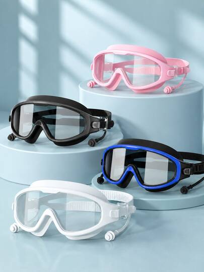 Adult Large Frame Swim Goggles, Unisex High Definition Transparent Lens Swimming Goggles, Integrated Earplug Design, Pool Training Swimming Equipment