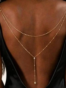 1pc Sexy Double Layer Pendant Back Chain, Women's Bridal Body Jewelry Glamorous Dress Accessory - Gold - View 1
