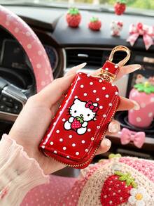 SANRIO 1個 Hello Kitty 車鑰匙保護套，便攜式拉鍊鑰匙收納包附掛鉤夾，可愛女性車鑰匙鑰匙圈收納袋，適合日常攜帶與旅行 - 彩色 - 查看 2