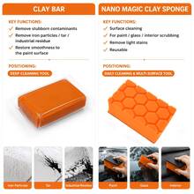 Set 2 Buah Nano Magic Clay & Sponge untuk Mobil, Alat Pembersih Detailing Mobil, Untuk Dekontaminasi Cat Mendalam dan Penghilangan Besi, Clay Cuci Mobil yang Dapat Digunakan Kembali + Sponge Clay Cuci Mobil Nano, Cocok untuk Cat Mobil, Kaca, dan Interior - 2 bungkus - View 2
