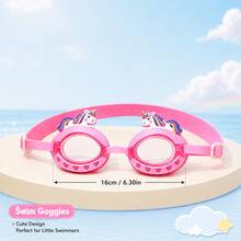 Children's Unicorn Swimming Goggles, Girls' Cartoon Swim Goggles With Adjustable Strap, High-Definition Transparent Lens, Pool Beach Water Play Training Equipment - Baby Pink - View 5