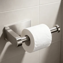 Wall-Mounted Drill-Free Toilet Roll Holder, Self-Adhesive Stainless Steel Toilet Roll Holder, Bathroom Storage Rack - Silver - View 1