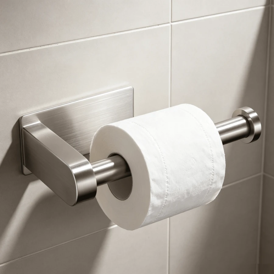 Wall-Mounted Drill-Free Toilet Roll Holder, Self-Adhesive Stainless Steel Toilet Roll Holder, Bathroom Storage Rack - Silver - View 1