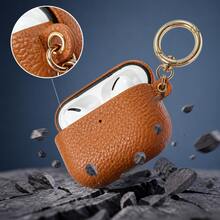 Premium Litchi Texture Faux Leather Earphone Case, For AirPods5 Full Coverage Protective Earphone Cover, With Gold Metal Keychain, Luxury Hard Shell, Suitable For AirPodsPro3 All Series - Multicolor - View 5