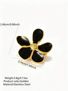 VceTd1PCS Fashionable Vacation Style Stainless Steel Women's Brooch With Asymmetrical Flower Decoration, Suitable For Daily Wear, Vacation Or Gift - Golden - View 14