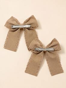 2pcs Coffee Floral Embroidery Lace Ribbon Bow Hair Clips For Girls, Cute Barrettes, Alligator Clips, Daily Party Hair Accessories - Multicolor - View 6