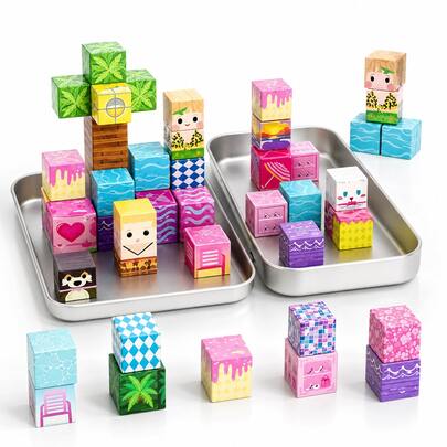40 piezas Bloques de construcción magnéticos para viaje, tema de paisaje de playa de Hawái con caja de almacenamiento de lata, juguete de juego de apilamiento DIY, juguete de construcción magnética, juego de bloques de aprendizaje STEM, mejora la habilidad manual y la creatividad, adecuado para niñas de 3 años y talla grande como regalo de vuelta a la escuela, regalo de cumpleaños, regalo de Navidad, regalo de Año Nuevo, regalo del Día de San Valentín