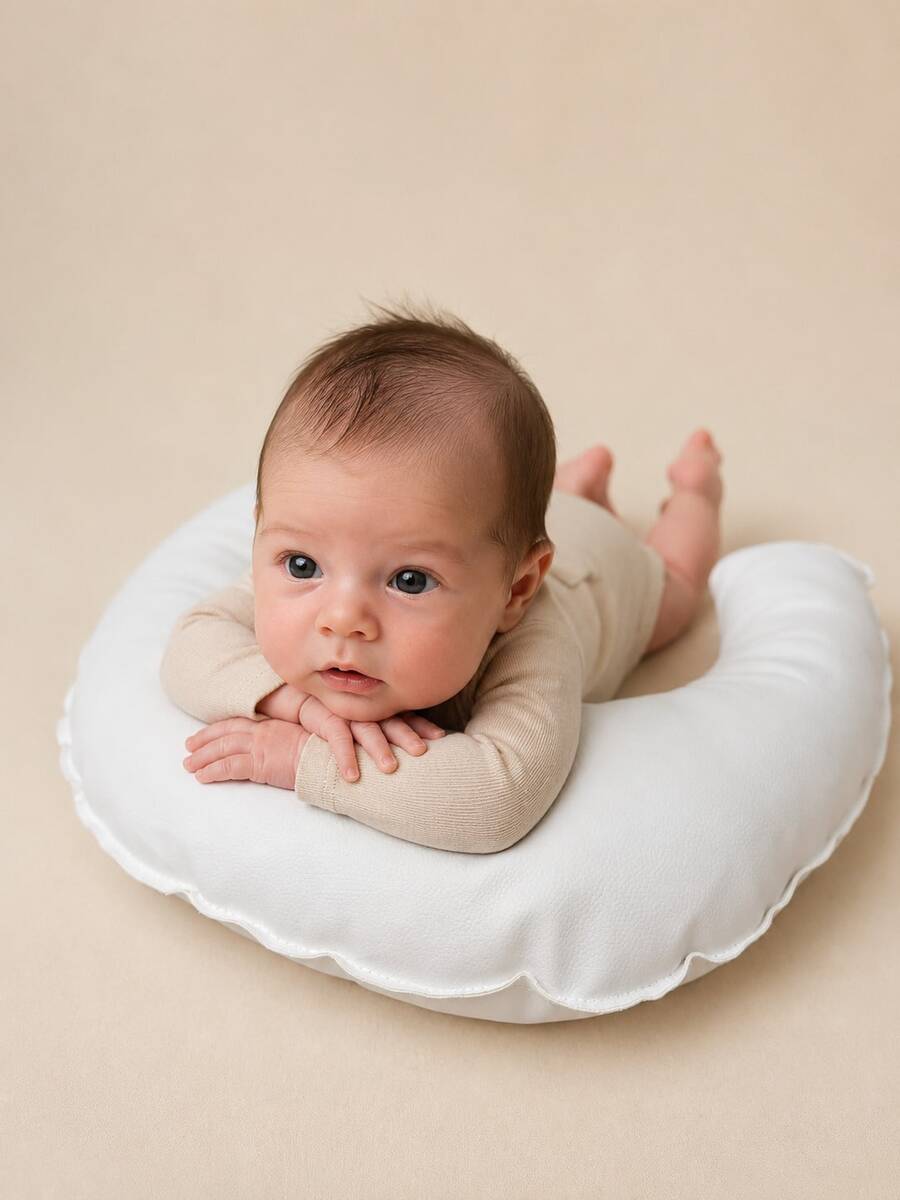 2pcs Newborn Photography Props Support Positioning Leather Pillows, Photography Studio And Home Shooting Accessories, Baby Birth Commemorative Posing DIY Styling Mat, Can Be Used With Background Cloth, Milestone Portrait For Boys And Girls - White - View 1