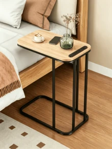 1pc Narrow Sofa Side Table‑With Wood Grain Tabletop And Metal Frame, Sturdy And Durable, Movable Side Table, Can Be Used As Coffee Table / Computer Table / Tea Table, Suitable For Placing Beside Sofa And In Bedroom, Usable Indoors And Outdoors - Multiple Specifications - View 3