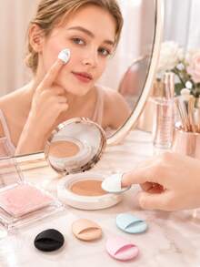 Mini Finger Cushion Makeup Sponge, Soft Teardrop-Shaped Powder Puff With Elastic Finger Strap, Precise Foundation And Concealer Applicator, Suitable For Face, Nose, Under Eyes And Lips, Creates Smooth And Even Makeup Effect, Portable Beauty Tool, Ideal For Daily Makeup And Travel - Multicolor - View 2