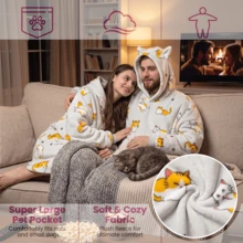Oversize Cat Ear Hoodie Blanket, Wearable Flannel Blanket Hoodie, Loungewear Robe - Cat Design - View 5