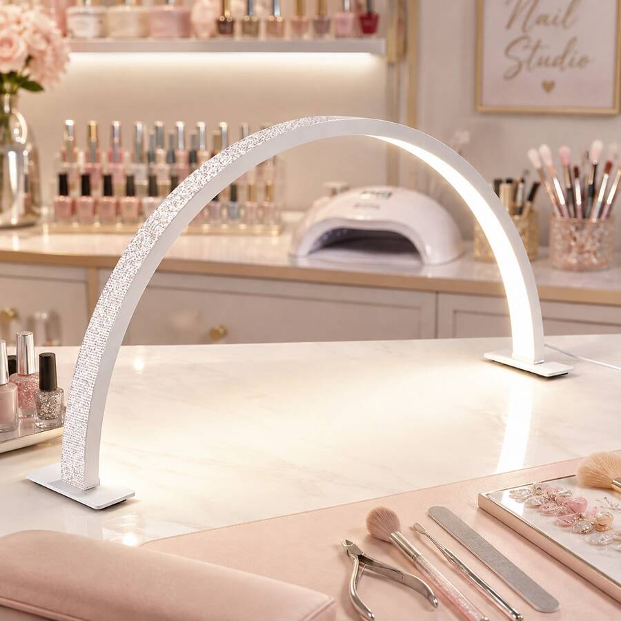 Crescent-Shaped Shaped Nail Desk Lamp Professional LED Table Lamp Eyelash Extension/Makeup Desk Lamp Cool White Light Salon & Home Use Crystal Rhinestone Nail Lamp - USB Plug - View 1
