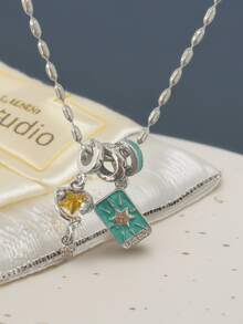 1pc Blue Glitter Tarot Card Star Pendant Necklace For Women, Delicate Design Suitable For Daily Wear And Gift - Multicolor - View 6