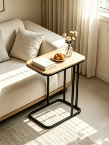 1pc Narrow Sofa Side Table‑With Wood Grain Tabletop And Metal Frame, Sturdy And Durable, Movable Side Table, Can Be Used As Coffee Table / Computer Table / Tea Table, Suitable For Placing Beside Sofa And In Bedroom, Usable Indoors And Outdoors - Multiple Specifications - View 7