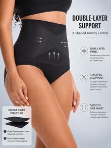 FLARIXA Women's High Waist Double Layer Tummy Control Shaping Panties, Halloween Costume Matching, Seamless Shaping Underwear - Black - View 4