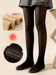 【秋冬款】1件女款黑色透膚褲襪，極簡時尚，加厚保暖，透氣舒適親膚，休閒百搭全腳襪，適合秋冬日常穿著/節日禮物/滑雪運動/校園穿搭/派對聚會 - 黑色 - 查看 6