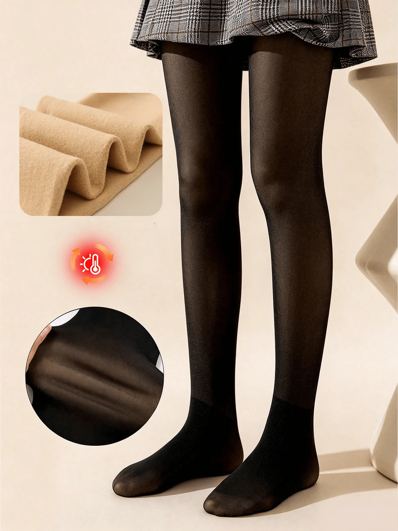 【秋冬款】1件女款黑色透膚褲襪,極簡時尚,加厚保暖,透氣舒適親膚,休閒百搭全腳襪,適合秋冬日常穿著/節日禮物/滑雪運動/校園穿搭/派對聚會 - 黑色 - 查看 1
