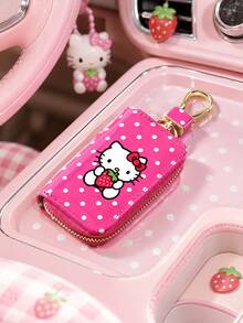 SANRIO 1個 Hello Kitty 車鑰匙保護套，便攜式拉鍊鑰匙收納包附掛鉤夾，可愛女性車鑰匙鑰匙圈收納袋，適合日常攜帶與旅行 - 彩色 - 查看 5