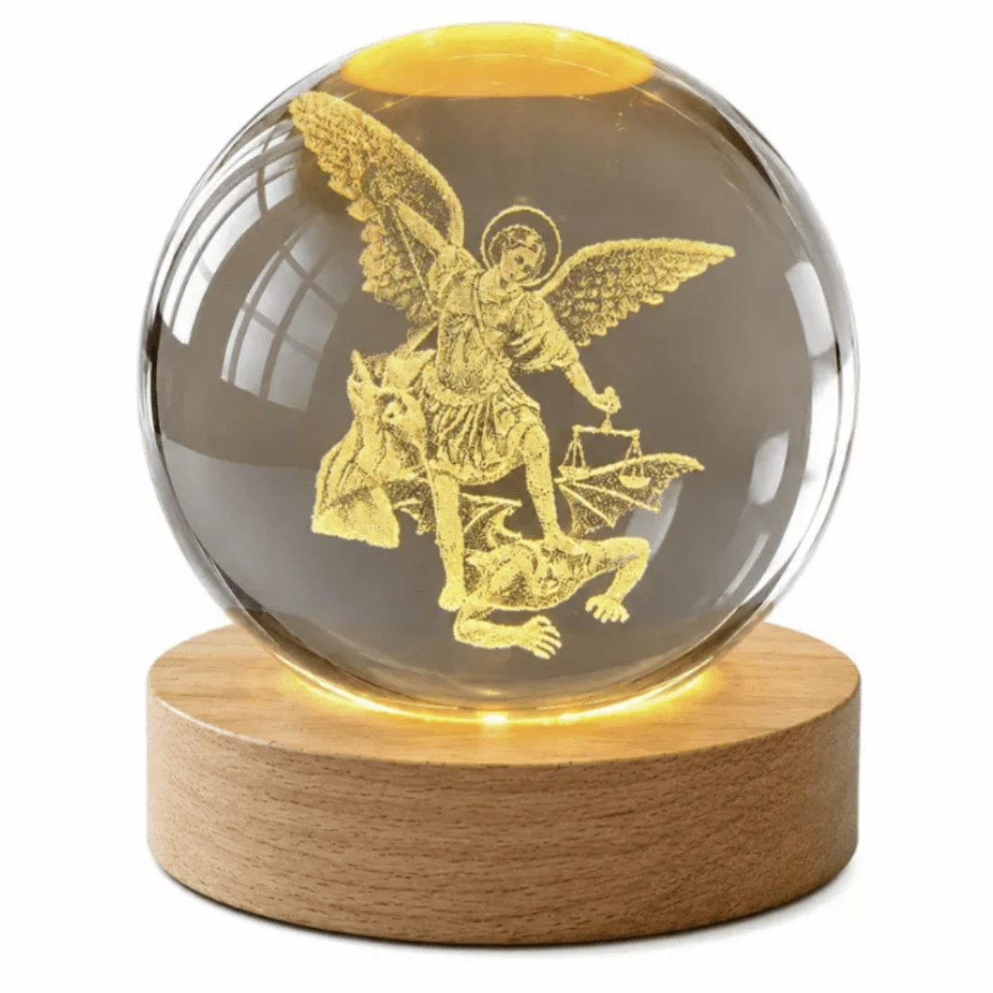 Luminária de Mesa São Miguel Arcanjo Bola Vidro Cristal LED 3D - Multicolorido - Visão 1