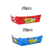 10個/20個/40個 1.7x3.5x5.3 英吋蜘蛛主題生日紙製食物托盤，紅藍色零食船，生日快樂紙製餐盤，適用於洋芋片、漢堡、薯條、熱狗、爆米花，萬聖節英雄主題生日派對禮品裝飾用品 - 多色B - 查看 9