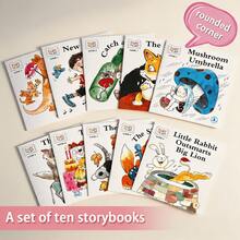 Set 10 Buku Cerita Bergambar Hewan untuk Anak-Anak, Buku Cerita Pengantar Tidur Bahasa Inggris, Buku Bacaan Edukasi Dini Ukuran Saku dengan Sudut Membulat - MultiWarna - View 9