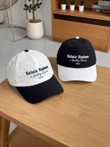 1pc Curved Brim Face-Slimming Quick-Dry Colorblock Letter Embroidery Baseball Cap, Summer Couple Versatile Sun Protection Baseball Cap For Women And Men - Baseball Cap - View 7