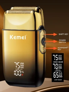 Kemei KM-TX10 Electric Shaver For Men, LCD Display Foil Shaver With Stainless Steel Blade, 3-Speed Adjustable, Rechargeable Beard Trimmer With Spare Blade Head/Foil Net/Frame - Gold - View 4