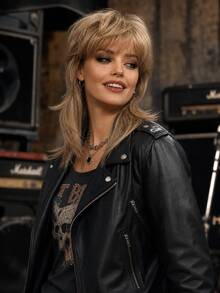 Heat Resistant Synthetic Mullet Wig For Women Ash Blonde Shag Layered Wolf Cut Wig With Bangs Vintage 80s Punk Rocker Hairstyle Wig For Daily Halloween Party Cosplay - Brown - View 7
