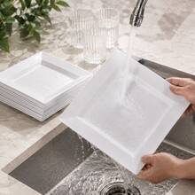 25/50 Pcs White Square Plates Set, 9.5/6.5 Inch Serving Trays For Everyday Dining & Autumn Festivities, Classic Dinnerware For Family Cooking And Entertaining, Ideal For Halloween Christmas & Thanksgiving - White - View 5