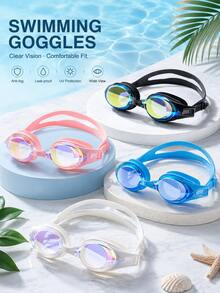 Unisex High Definition Large Frame Swimming Goggles, Colorful Lenses, Adjustable Dual Strap Design, Pool Training Swimming Gear, Summer Water Sports Equipment - Blue - View 1