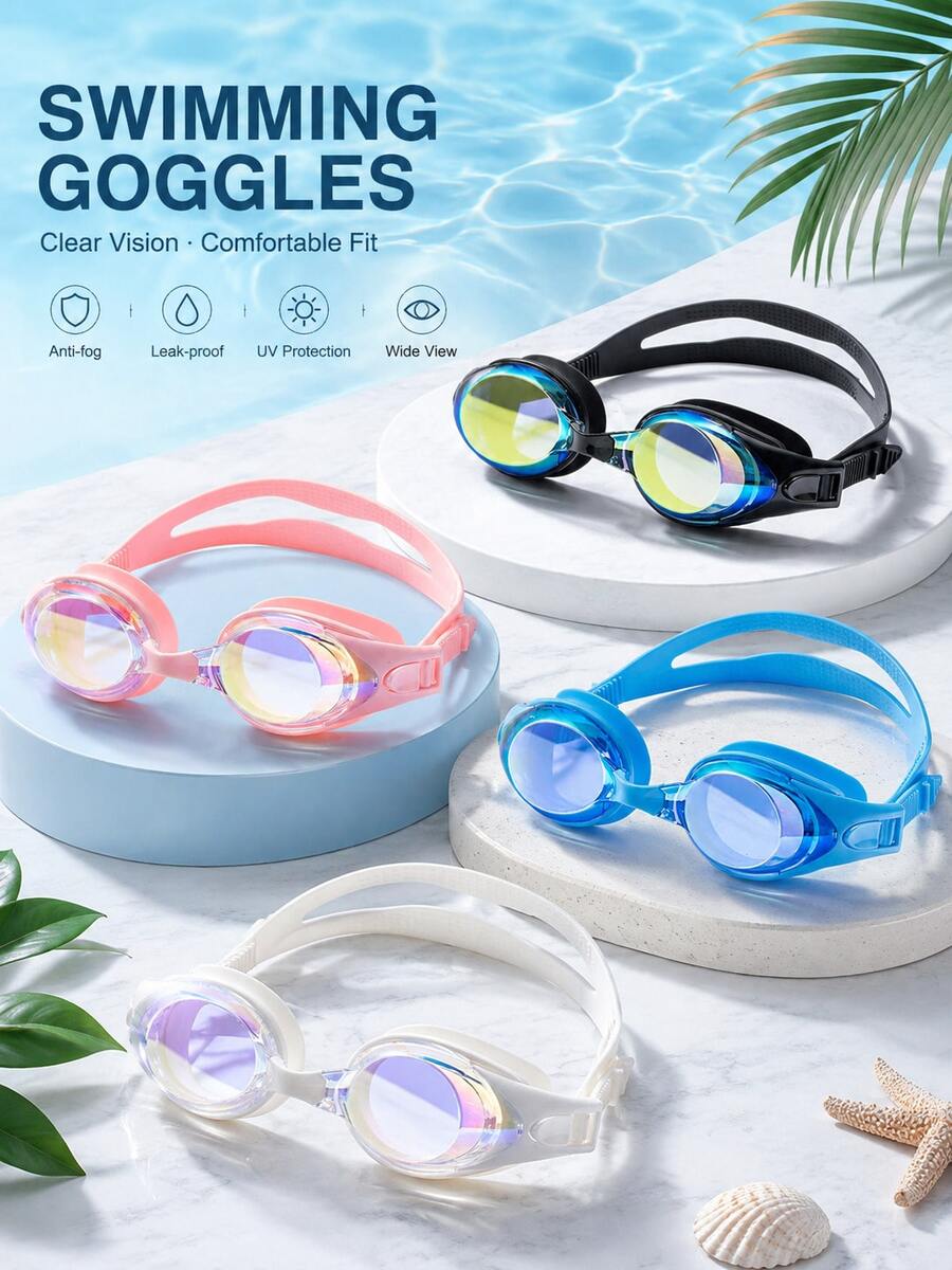 Unisex High Definition Large Frame Swimming Goggles, Colorful Lenses, Adjustable Dual Strap Design, Pool Training Swimming Gear, Summer Water Sports Equipment - Blue - View 1