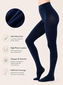 1 Pair Women's Velvet Tights, High Waist Opaque Elastic Pantyhose, Soft Warm Full Foot Socks, 17 Colors Available, Suitable For Autumn/Winter And Daily Wear - Multicolor - View 62