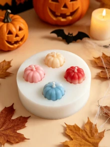 1pc Halloween 4-Piece Mini Pumpkin Shaped Decorative Candle Mold, Photography Prop, Resin Handmade Decoration Accessory, Easy Release, Reusable Silicone Mold - A-White - View 5