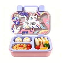 1pc Portable PP Lunch Box, Office Worker Lunch Box/Fruit Bowl/Capacity Approx 800ml, Durable Snap Closure, Leak-Proof And Spill-Proof, Easy To Clean, Handle Design For Convenient Carrying, Suitable For Kitchen Storage/Food Container/Back To School Supplies/Office/Home/Holiday Essentials, Travel Essentials, Summer Meals And Outdoor Dining. - 3-compartment - View 2