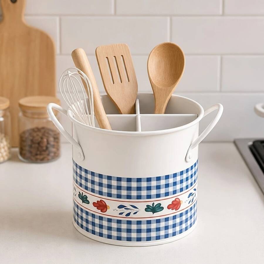 1pc Vintage Metal Cutlery Storage Box With 4 Compartments - Spoon, Fork, Chopstick Holder, Kitchen Drain Rack, Kitchen Organizer, Recommended For Halloween And Christmas
