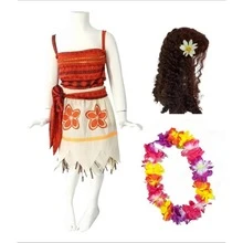 Disfraz Tipo Moanna Flores Vestido + Peluca Cosplay Princesa Mar - Naranja - Ver 5