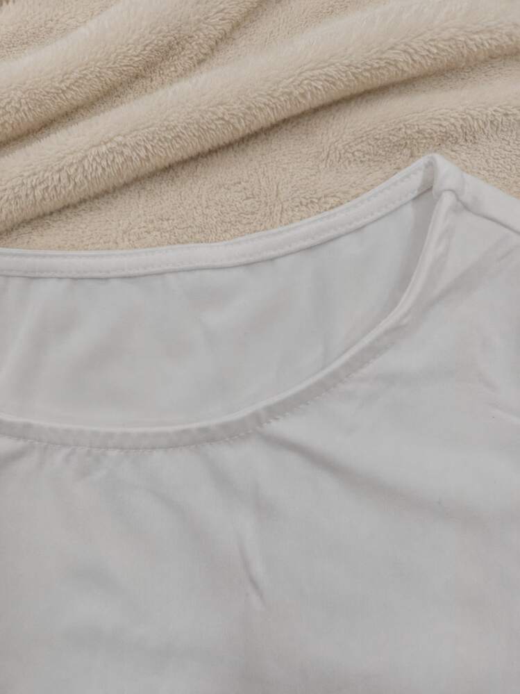Elegant Versatile Women's Solid Color Round Neck Long Sleeve Ruched Fitted Tight T-Shirt, Suitable For Summer And Autumn/Winter Wear Casual - White - View 9