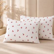 King Size 3-Piece Sheet Set, 400 Thread Count Micropercal, Soft Touch, With Fitted Sheet And Printed Pillowcases - CHERRY - WHITE - View 3