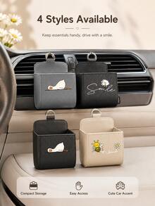 Floral Pattern Car Storage Box, Decorative Car Air Vent Storage Box, Can Hold Phone And Other Small Items, Quilted Storage Bag With Hook, Suitable For Storing Fashion Glasses, Keys And Phone, Universal Car Interior Storage - Multicolor - View 2