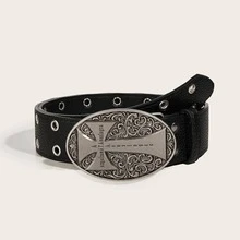 1pc Millennium Casual Y2K Style Four-Letter Star Metal Buckle Star Eyelet Unisex Fashion Belt, Suitable For Jeans, Parties, Back To School Season - Four-character Star-shaped Black Eyes - View 29