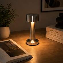 Dumbbell-Shaped Metal Touch Desk Lamp | Brushed Metal Body Design, Available In Rose Gold, Silver, Gold, Touch Control Switch, 3 Color Temperatures, 10 Brightness Levels, Suitable For Reading, Relaxation, Ambient Lighting, Minimalist Compact Design For Bedroom Bedside, Study Desk, Office, Dining Bar, Hotel Desk, Creating Modern Luxury Space Decor Effect - Dumbbell-shaped Table Lamp - View 6