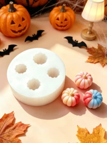 1pc Halloween 4-Piece Mini Pumpkin Shaped Decorative Candle Mold, Photography Prop, Resin Handmade Decoration Accessory, Easy Release, Reusable Silicone Mold - A-White - View 6