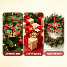 1pc/10pcs Mini Christmas Bell Set With Ribbon Bow, Gold Bells, Photo Props, Christmas Tree Hanging Ornaments, Christmas Tree Decoration, Gift Accents, Suitable For Party, Wedding, Birthday Scenes - Mini Bow Bell - View 10